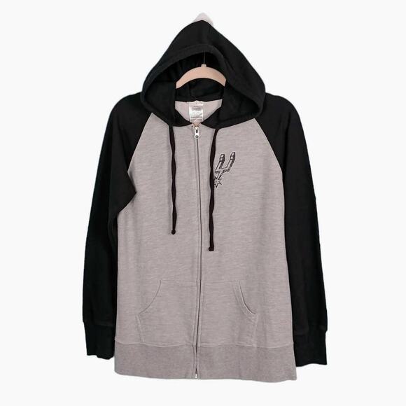 NBA Womens M Gray Black Hoodie San Antonio "Spurs Loud & Proud" Full Zip Pockets - Picture 2 of 8